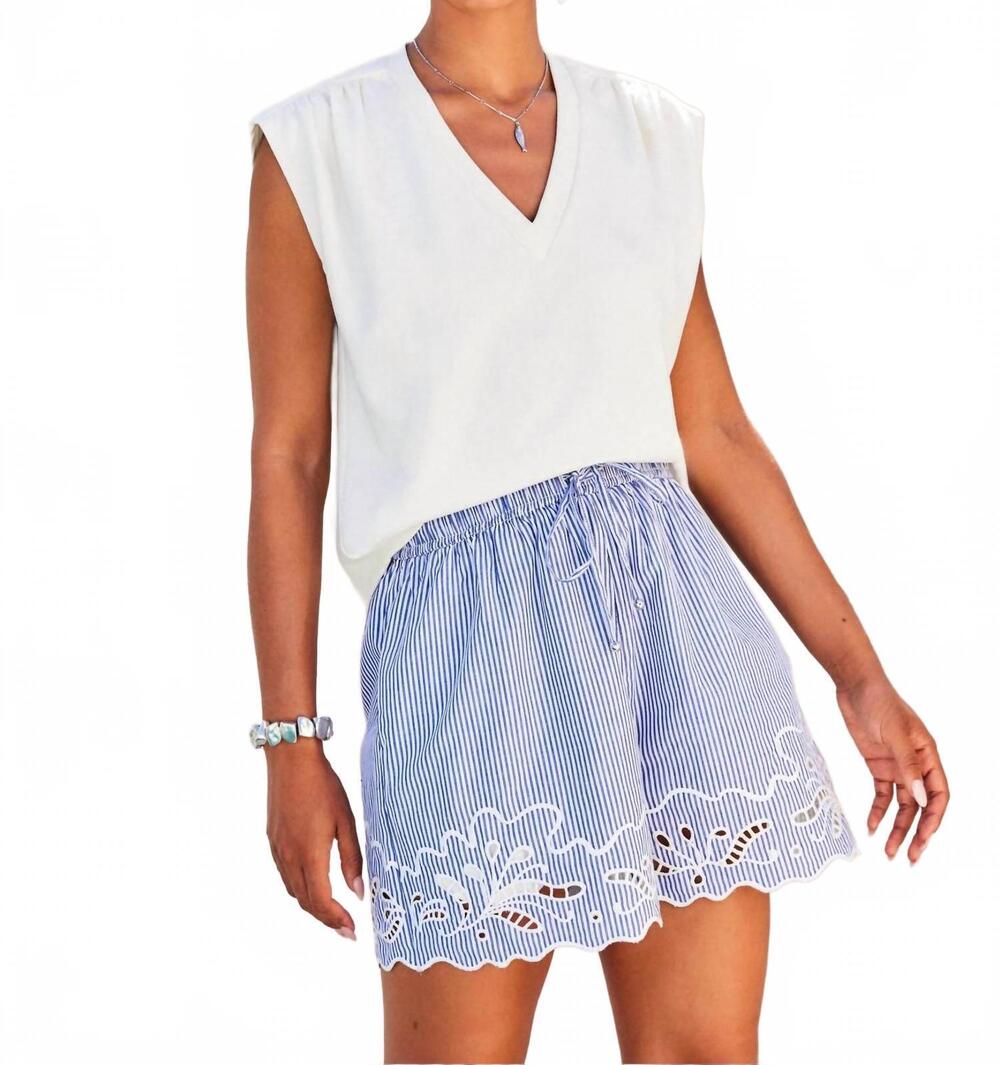 NEW FIFTEEN TWENTY women's darcy embroidered shorts in navy with off white